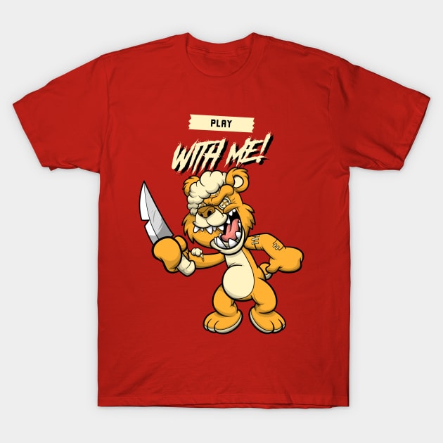 Cute Retro "Play With Me!" Evil Teddy Bear T-Shirt by TOXiK TWINS